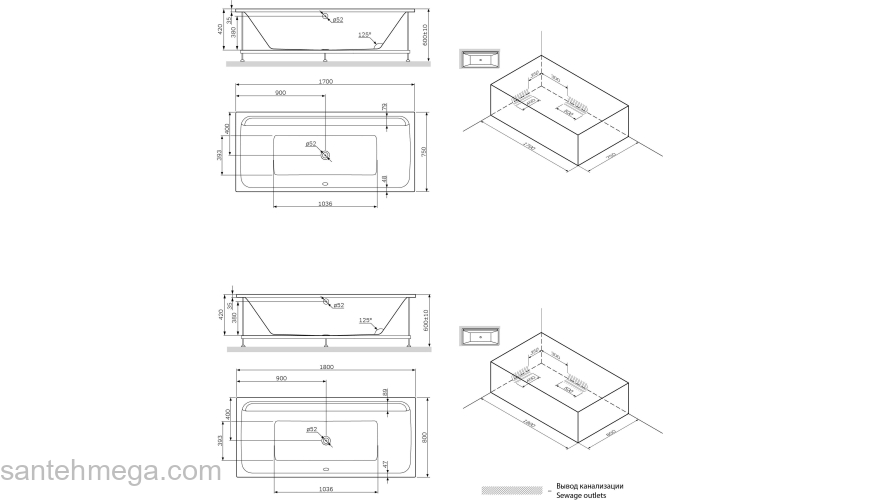 Каркас для ванны 170х75 см AM.PM Inspire 2.0 W52A-170-075W-R. Фото