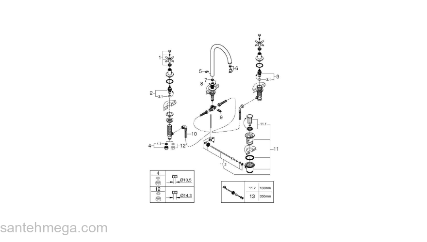 GROHE 20008003 Atrio New Смеситель двухвентильный для раковины на 3 отверстия, монтаж на бортик, крестобразная ручка, размер M. Фото