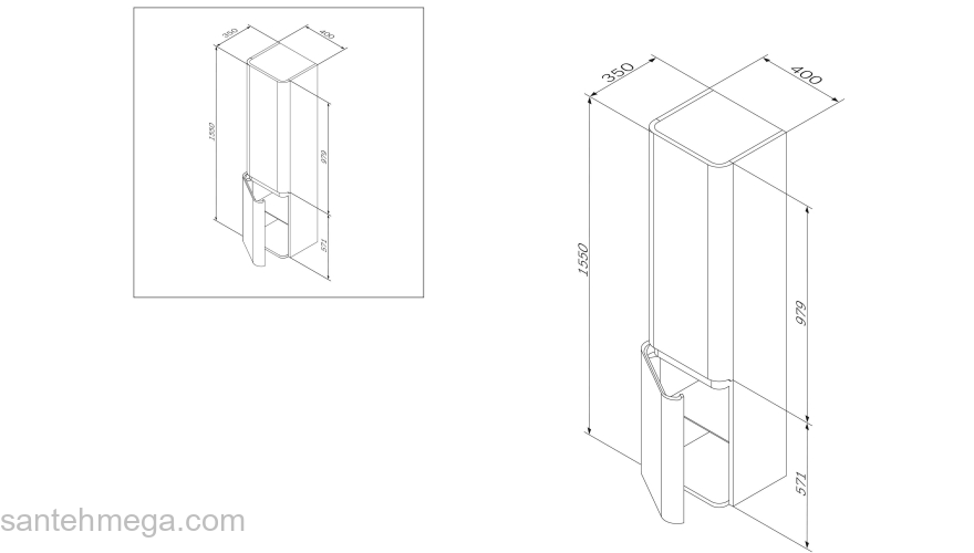 Шкаф-пенал подвесной 40 см, левый, орех AM.PM Sensation M30CHL0406NF. Фото