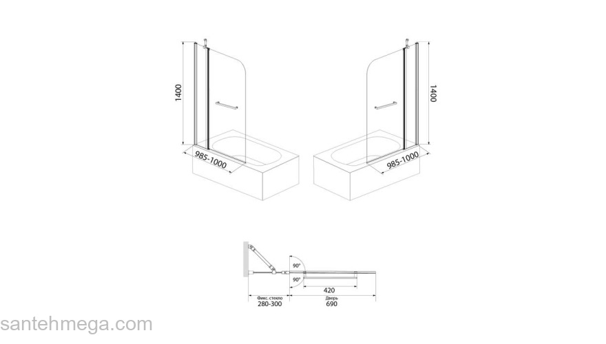Шторка на ванну IDDIS Ray 100 см  RAY6CS0i90. Фото