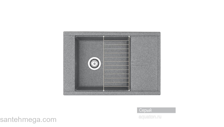 Мойка для кухни Акватон Делия 78 прямоугольная с крылом серая 1A715132DE230. Фото