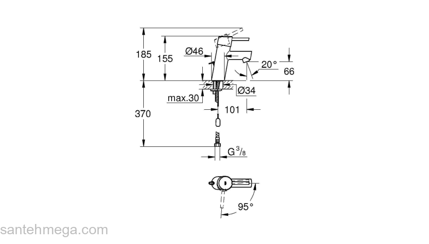 GROHE 2338110E Concetto Смеситель однорычажный для раковины с цепочкой, с энергосберегающим картриджем - подача холодной воды при центральном положении рычага. Фото