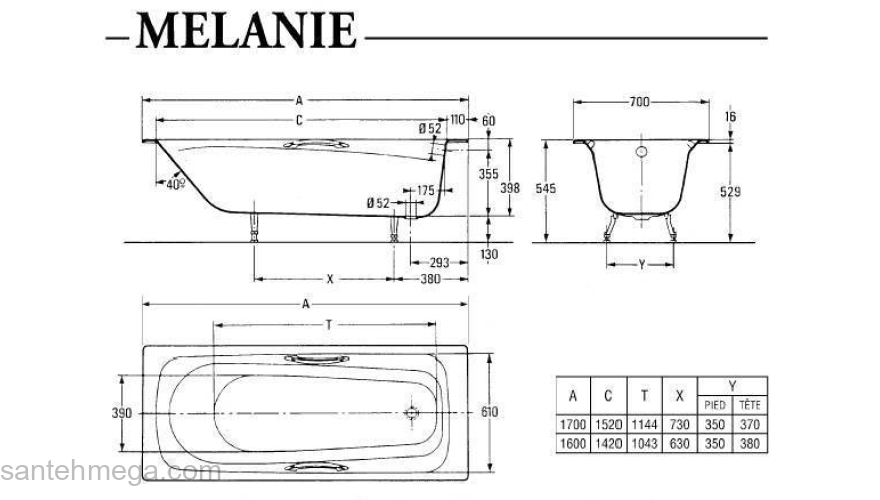 Ванна чугунная JACOB DELAFON Melanie 170х70 E2925-00. Фото