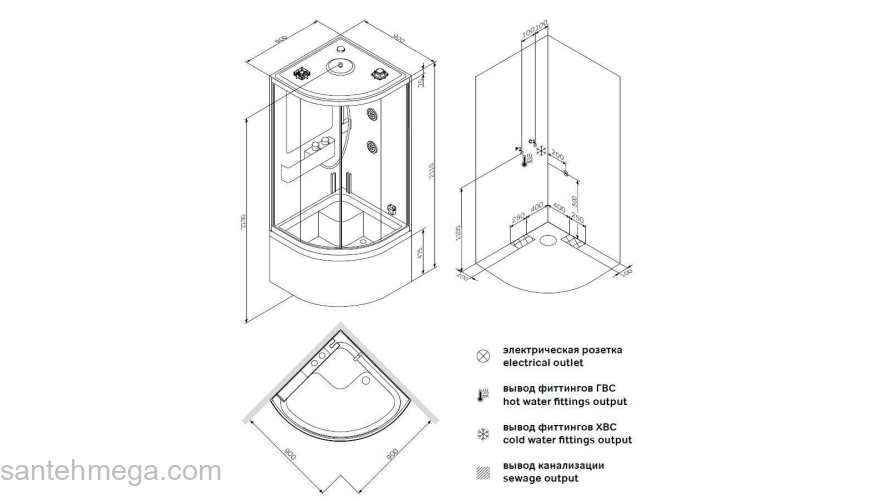 Гидромассажная кабина с паром AM.PM Like W80C-020A-090MTA. Фото