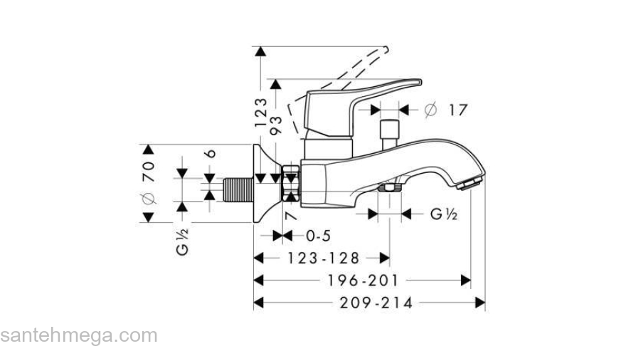 Смеситель для ванны HANSGROHE Metris Classic 31478000. Фото