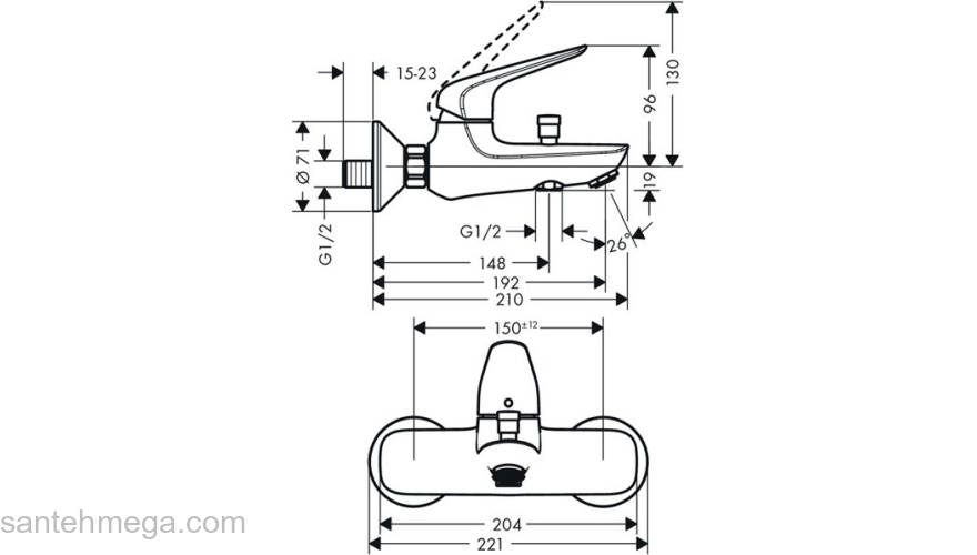 Смеситель для ванны Hansgrohe Novus 71040000. Фото