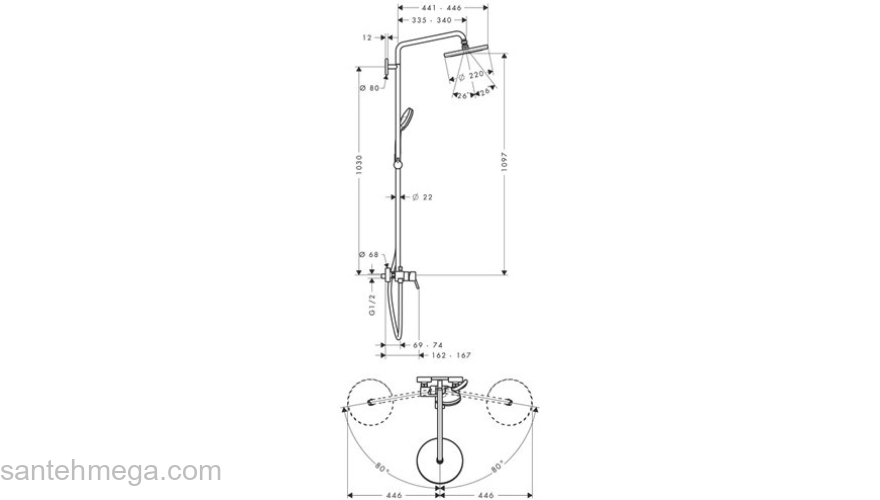 27222000 HANSGROHE  Croma 220 Showerpipe душевая система. Фото