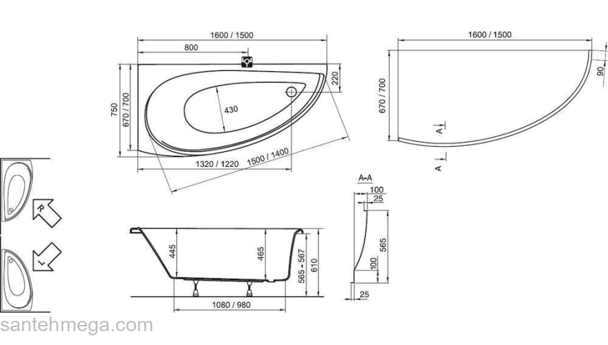 Ванна RAVAK Avocado 150х75 CS01000000 правая. Фото