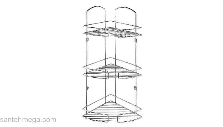 Полка трехъярусная угловая проволока стальная 11 Milardo 111WC30M44 для ванной комнаты. Фото