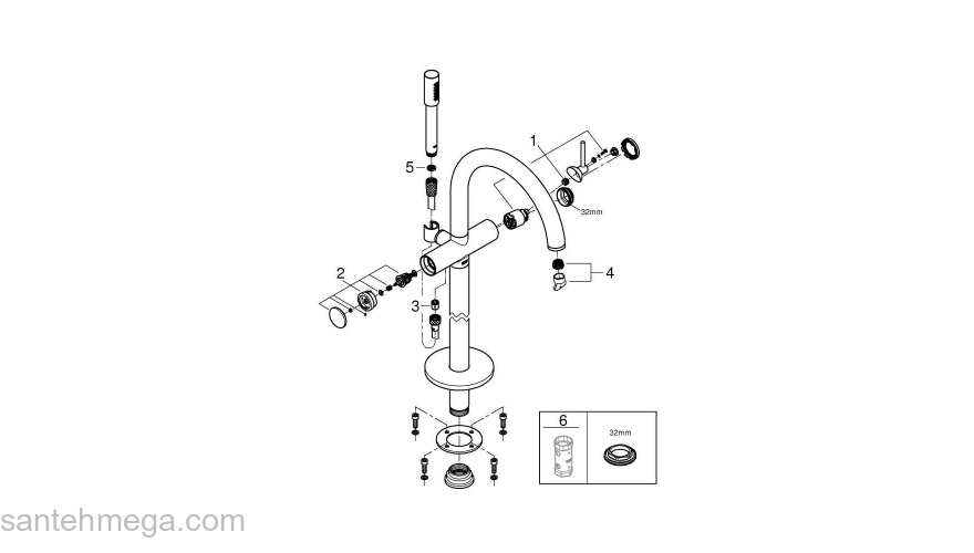 GROHE 32653DC3 Atrio New Смеситель однорычажный для ванны, напольный монтаж, ручной душ с держателем, шланг, СуперСталь (без встроенной части, комплект верхней монтажной части для 45 984). Фото