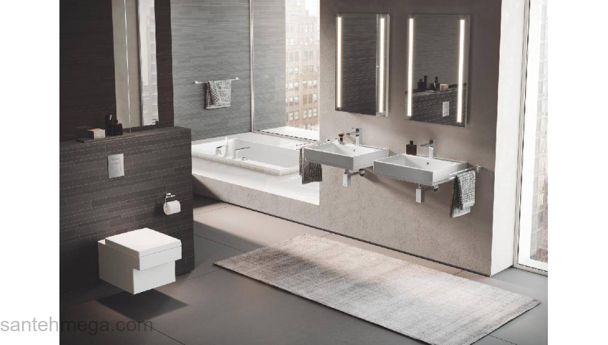 GROHE 23445000 Eurocube Смеситель однорычажный для раковины со средним изливом, сливной гарнитур. Фото