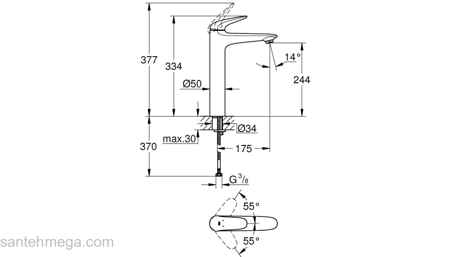 GROHE 23719LS3 Eurostyle 2015 Solid Смеситель для свободностояшей раковины, гладкий корпус. Фото