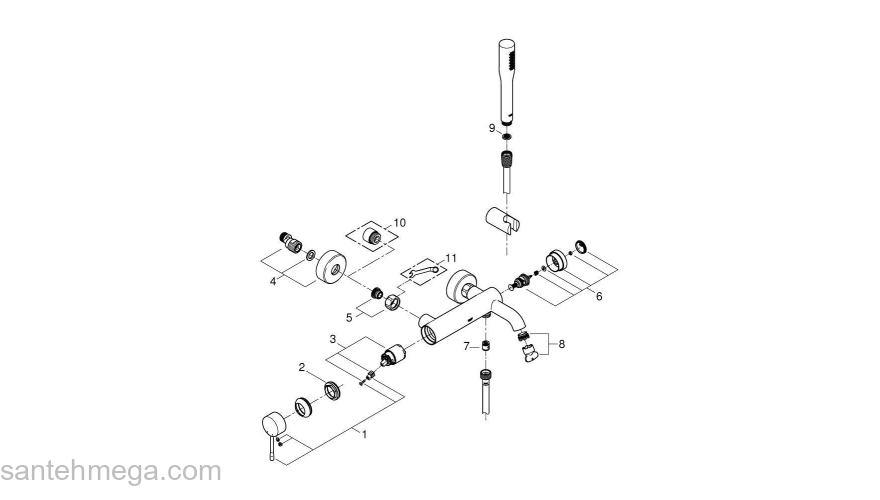 GROHE 33628001 Essence+ Смеситель однорычажный для ванны с душевым гарнитуром. Фото