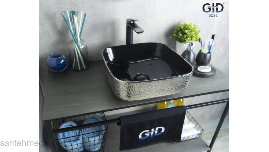 Раковина накладная GID D1303h020 39х39 53311 Черный / Хром. Фото