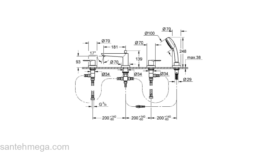 GROHE 2511900A BauLoop Смеситель для ванны на 4 отверстия. Фото