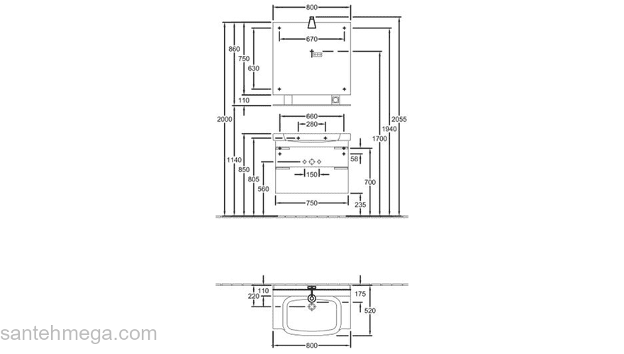 Тумба под раковину Villeroy&Boch SENTIQUE A854 00DH. Фото