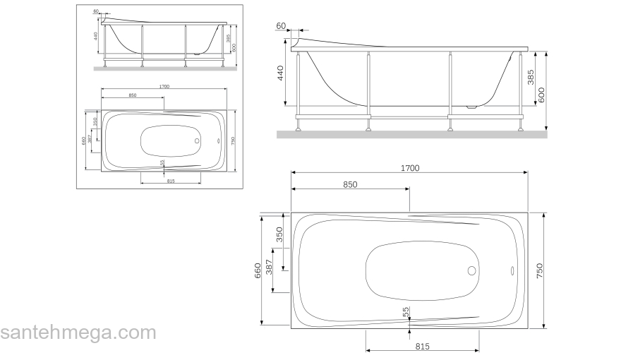 Каркас для ванны 170х75 см AM.PM Sensation W30A-170-075W-R. Фото
