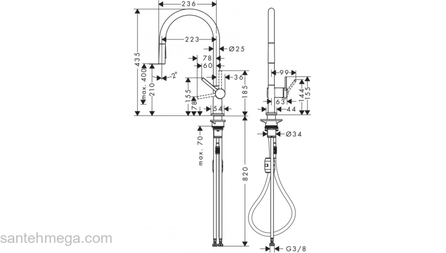 Кухонный смеситель однорычажный, 210, с вытяжным душем, 2jet Hansgrohe 72800670, матовый черный. Фото