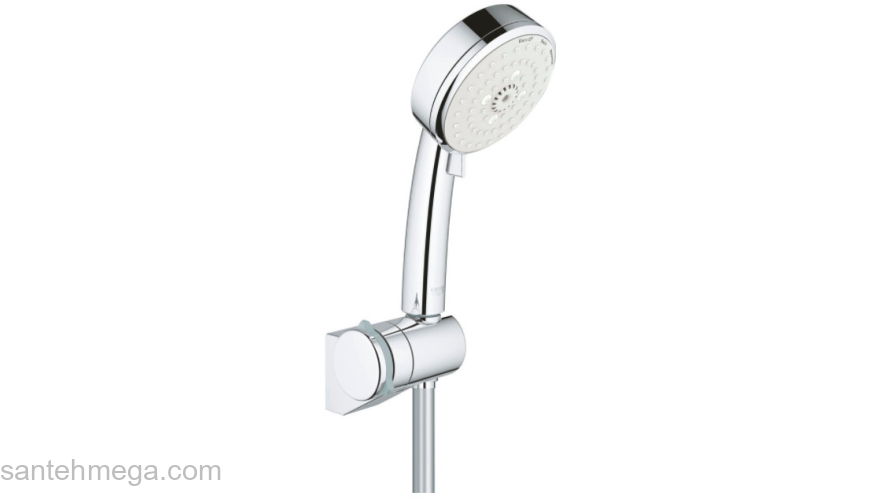 GROHE 27584002 Tempesta Cosmopolitan 100 Душевой набор III (круглый ручной душ, настенный держатель, шланг 1750 мм), 9,5 л/мин, хром. Фото