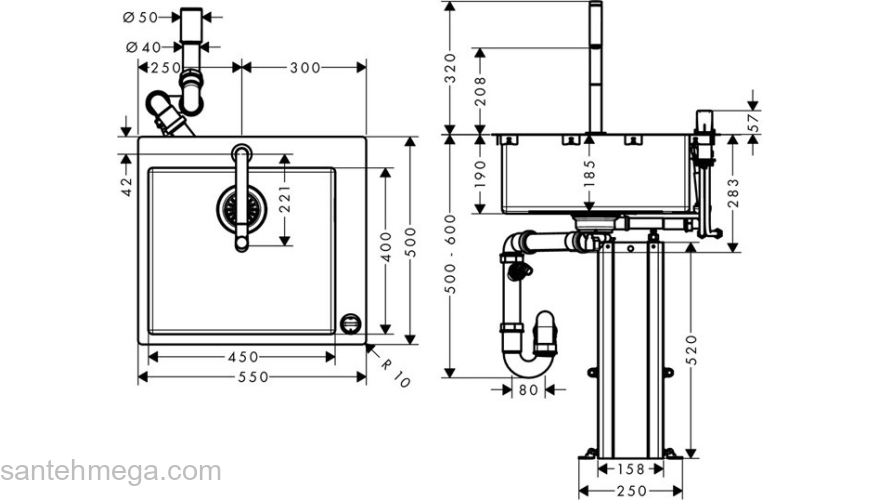 Кухонная мойка с встроенным смесителем Hansgrohe C71-F450-06 55x50 43201000. Фото