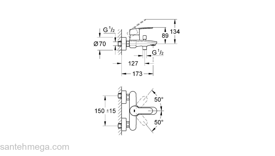 Смеситель для ванны GROHE Eurostyle Cosmopolitan 33591002. Фото