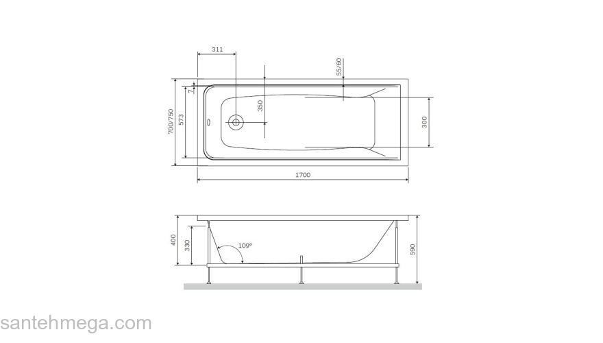 Каркас для ванны 170х75 см AM.PM Gem W90A-170-075W-R. Фото