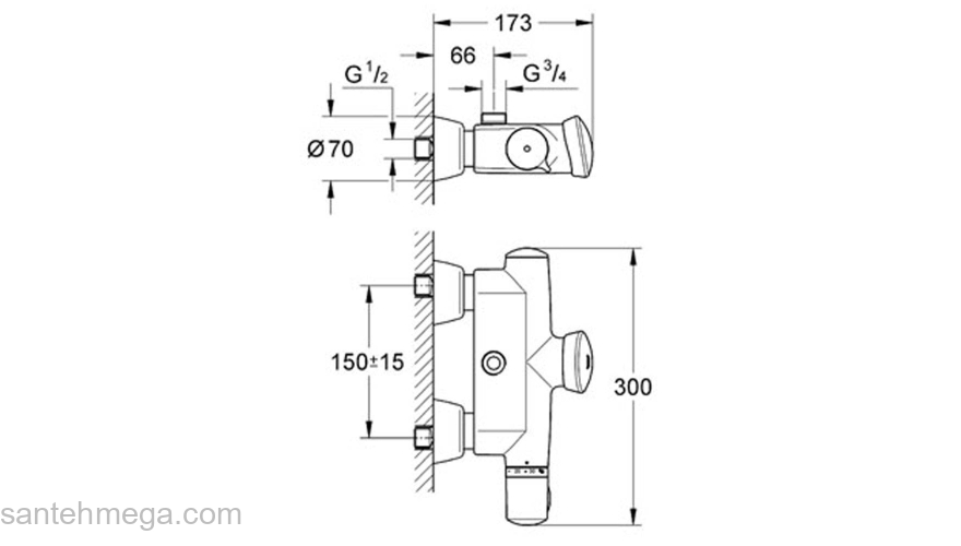 Смеситель термостатический для душа GROHE Eurodisc SE 36245000. Фото