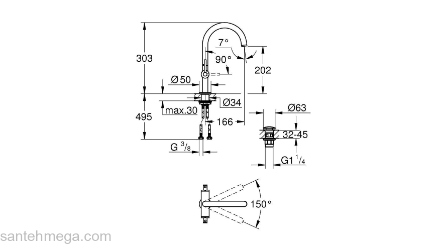 GROHE 21022003 Atrio New Смеситель двухвентильный для раковины на 1 отверстие, рукоятки-рычаги, размер L. Фото