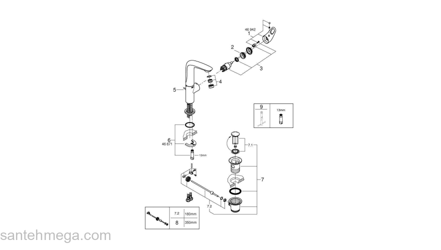 GROHE 23569003 Eurostyle 2015 Смеситель для раковины со сливным гарнитуром, высокий излив. Фото