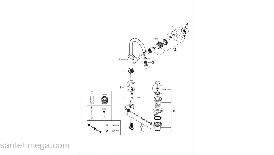 Смеситель однорычажный для раковины GROHE 32830001 Eurosmart Cosmopolitan с высоким изливом, хром. Фото