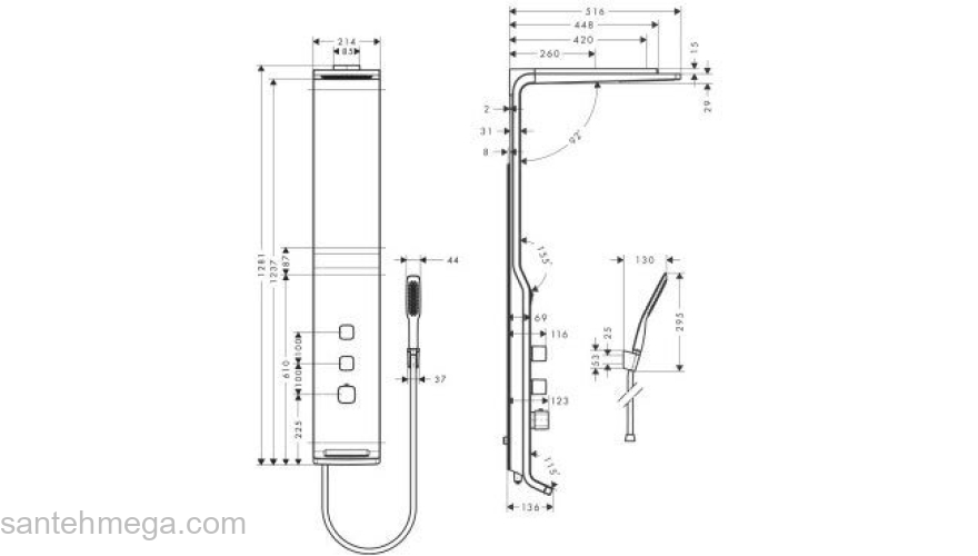 Душевая система Hansgrohe Raindance Lift матовый хром 27008000. Фото