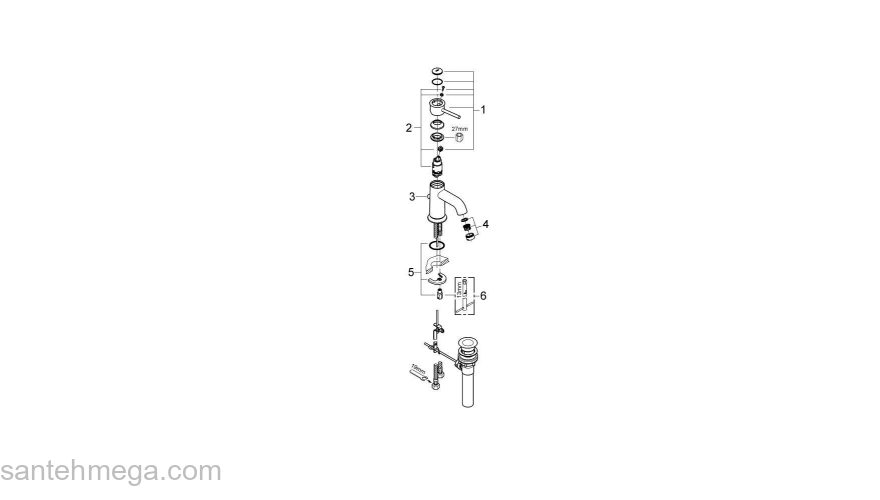 Смеситель для раковины GROHE BauClassic 23161000. Фото