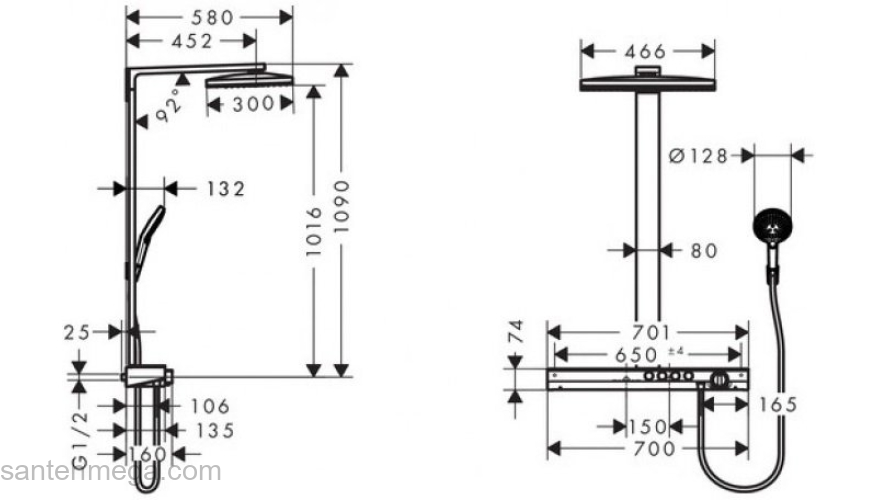 Душевая система Hansgrohe Rainmaker Select 460 3jet Showerpipe 27106400. Фото