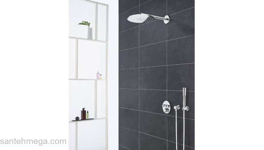 GROHE 34705000 Grohtherm SmartControl Набор для комплектации душа со встраиваемым термостатом с 3 кнопками управления, верхним душем Rainshower 310 (круглый), душевым кронштейном 400 мм, ручным душем Euphoria Cosmopolitan Stick. Фото