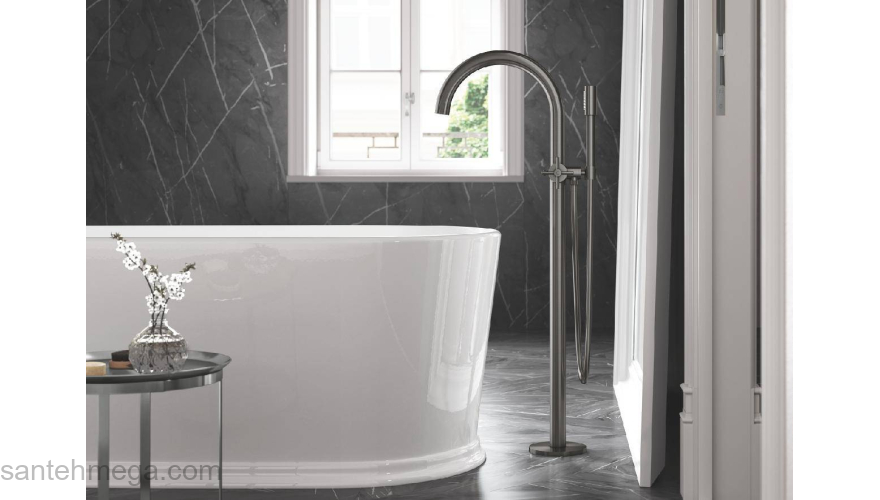 GROHE 25044AL3 Atrio New Смеситель двухвентильный для ванны свободностоящий, напольный монтаж, крестообразные ручки, ручной душ с держателем, Графит (комплект верхней монтажной части для 45 984 001). Фото