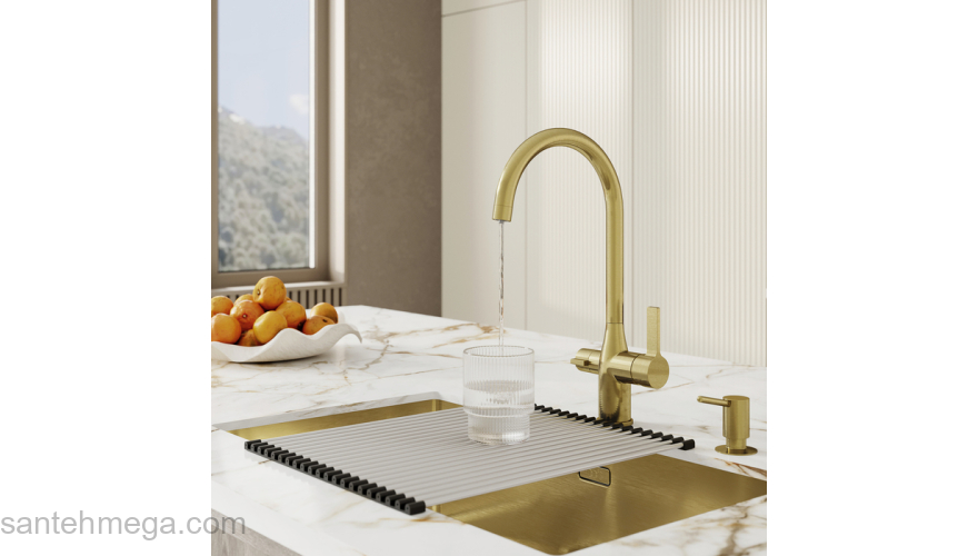 Смеситель для кухни с каналом для фильтрованной воды матовое золото Pure IDDIS PURMGFJi05. Фото