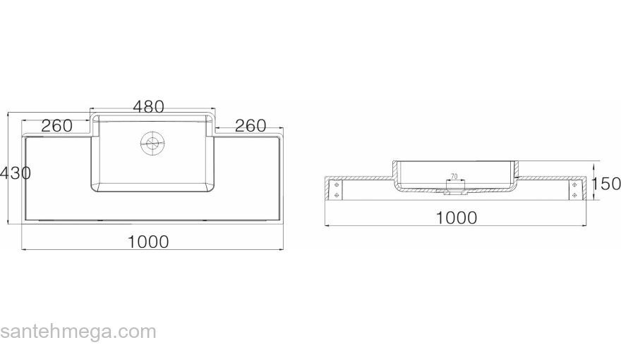 Раковина NS BATH NSS-1044G (глянцевая) 100х43. Фото