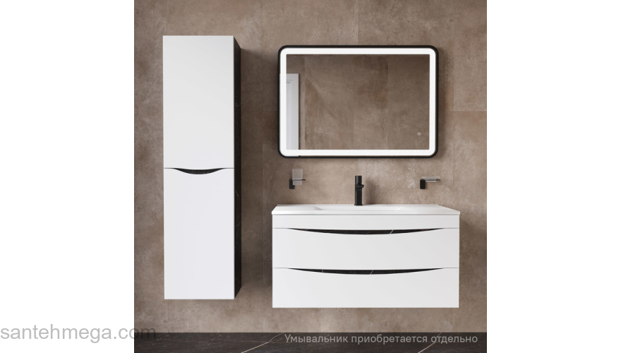 Тумба подвесная 100 см белая/черный мрамор Cloud IDDIS CLO10B0i95  подходит ум. 0131000i28. Фото