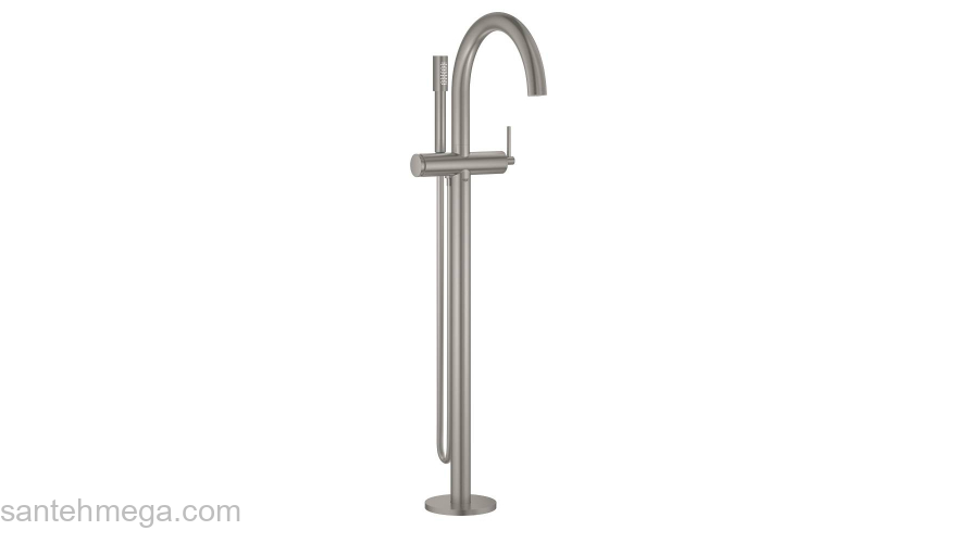 GROHE 32653DC3 Atrio New Смеситель однорычажный для ванны, напольный монтаж, ручной душ с держателем, шланг, СуперСталь (без встроенной части, комплект верхней монтажной части для 45 984). Фото