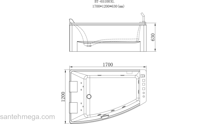 Акриловая ванна с аэромассажем ORANS OLS-BT65100X. Фото