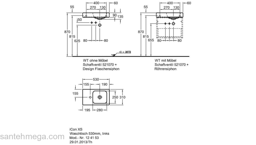 Раковина GEBERIT Icon 53х31 124153000 полка слева. Фото
