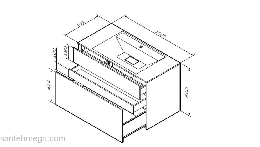 База под раковину подвесная 100 см, 3 ящика, элегантный серый AM.PM Inspire 2.0 M50AFHX1003EGM. Фото