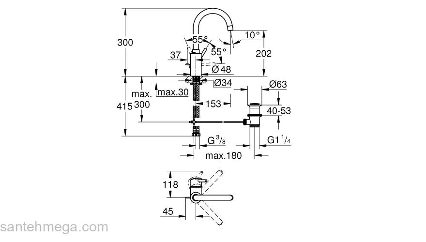 Смеситель однорычажный для раковины GROHE 32629002 Concetto с высоким изливом, хром. Фото