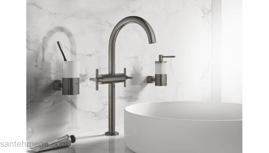 GROHE 21044AL3 Atrio New Смеситель двухвентильный для раковины на 1 отверстие, для свободностоящих раковин, крестобразные ручки, размер XL, Графит. Фото