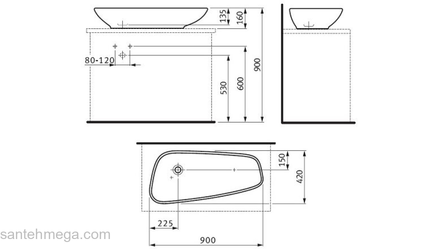 Раковина накладная LAUFEN Palomba 90х42 8.1680.1.000.112.1. Фото