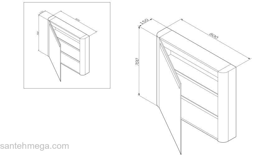 Зеркальный шкаф с подсветкой 80 см, левый, табачный дуб AM.PM Sensation M30MCL0801TF. Фото