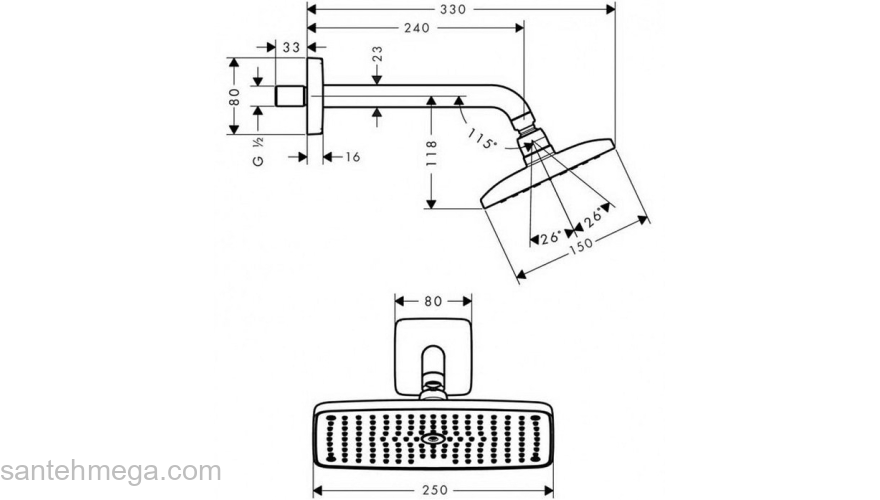 Верхний душ Hansgrohe Raindance E 240 AIR 1jet 27370000. Фото