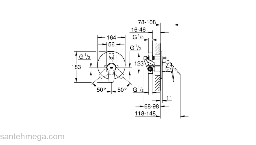 GROHE 29113000 BauFlow Смеситель для ванны, встраиваемый, со встроенным механизмом. Фото