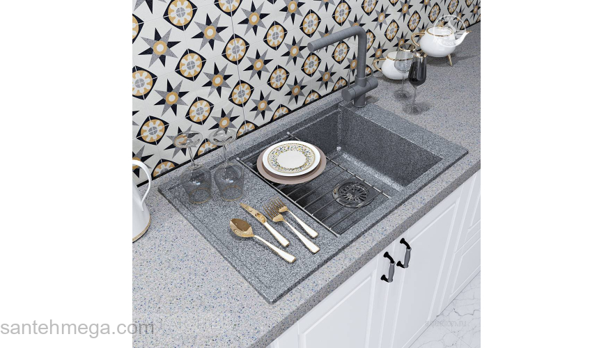 Мойка для кухни Акватон Делия 78 прямоугольная с крылом серая 1A715132DE230. Фото