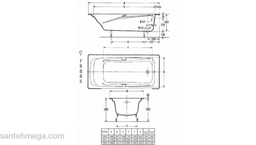 Ванна чугунная без ручек JACOB DELAFON Repos 180х85 E2904-00. Фото